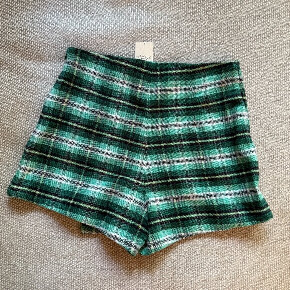 NWT Free People Emmy Mini Menswear Skort in Green Plaid - Size 10 - Picture 4 of 6